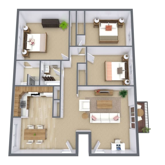 Three Bedroom Floor Plan 32B  at Maple Ridge, Omaha, NE