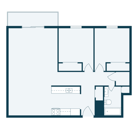 a floor plan of a living room with a bedroom and a kitchen and aliving