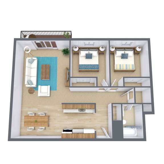 Floor Plan  a 3d floor plan of a bedroom with a bathroom and a living room