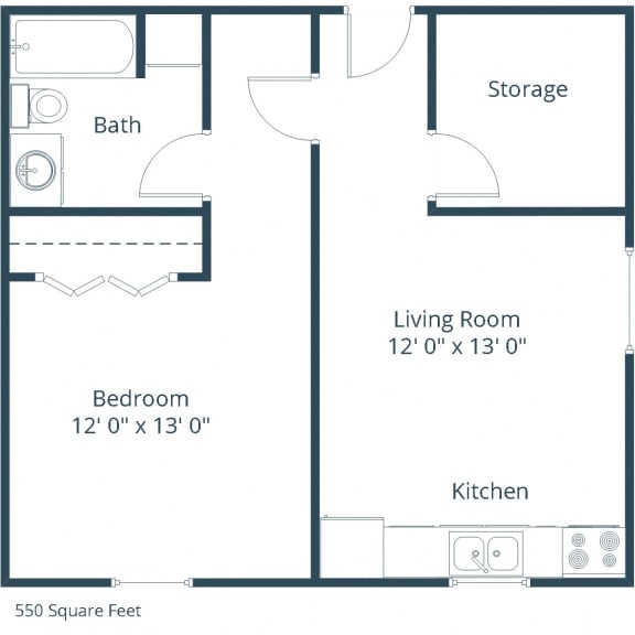 White Ridge Apartments in Fargo, ND | One Bedroom 2D Floor Plan 11A
