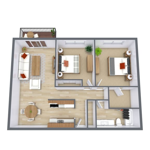 Montreal Courts Apartments in Little Canada, MN | Two Bedroom Floor Plan 21A