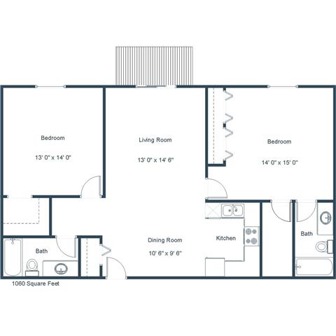 Briar Pointe Apartments | Two Bedroom Two Bath Floor Plan