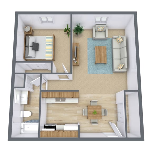 Floor Plan  Bed 1 Bath 600 Sq. Ft. Floor Plan at Oak Court Apartments, ND