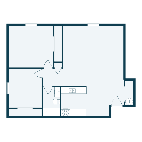 Floor plan of a house with a bedroom and a living room Oak Court Apartments | Fargo, ND