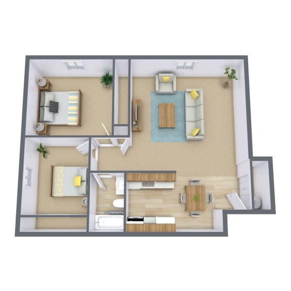 Floor Plan  2 Bed 1 Bath 934 Sq. Ft. Floor Plan Oak Court Apartments | Fargo, ND