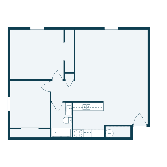 Floor plan of a house with a bedroom and a living room