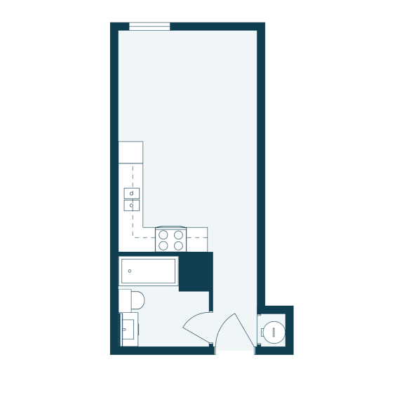 a floor plan of a small apartment with a bedroom and a living room