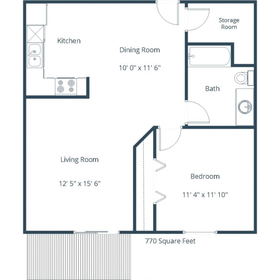 Oxford Apartments | One Bedroom Floor Plan