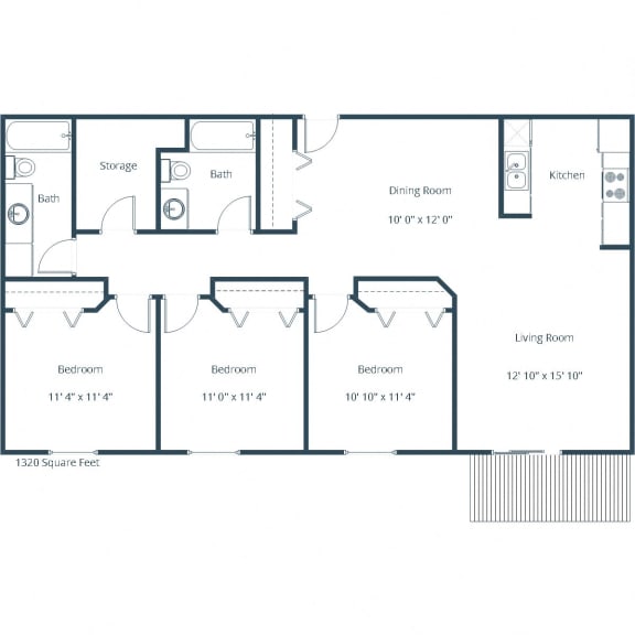 Oxford Apartments | Three Bedroom Floor Plan
