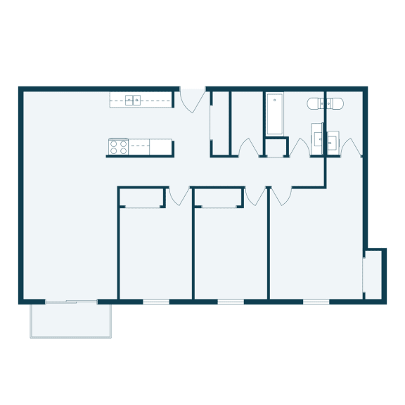 a floor plan of a house with an open floor plan with bedrooms and a kitchen
