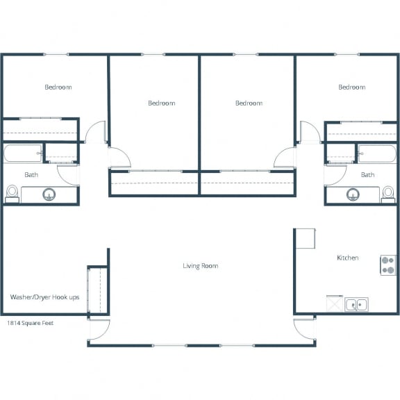 Parkwest Gardens Apartments in West Fargo, ND | Four Bedroom Floor Plan 42A