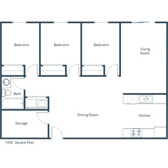 Prairie Park Apartments in West Fargo, ND | Three Bedroom Floor Plan 31A
