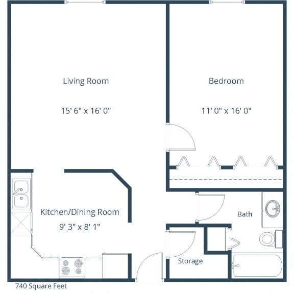 Floor Plan  Rosegate Apartments | One Bedroom Floor Plan