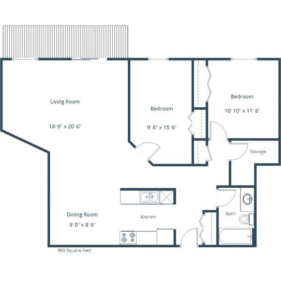 Westcourt Apartments in Fargo, ND | Two Bedroom Floor Plan 21D