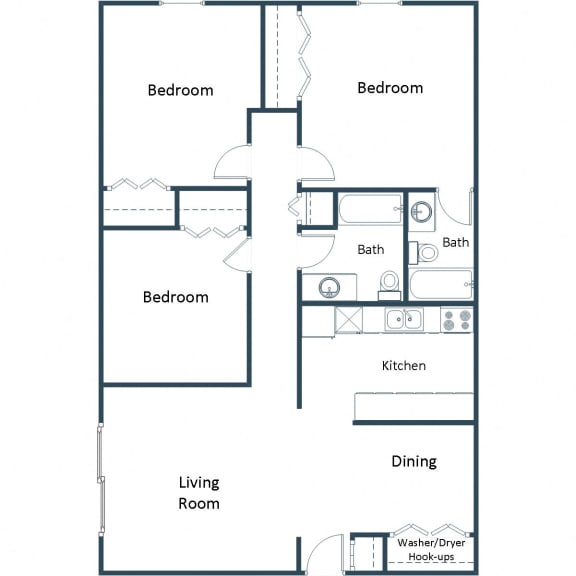 Carling Manor Apartments in Grand Forks, ND | Three Bedroom Floor Plan 32A
