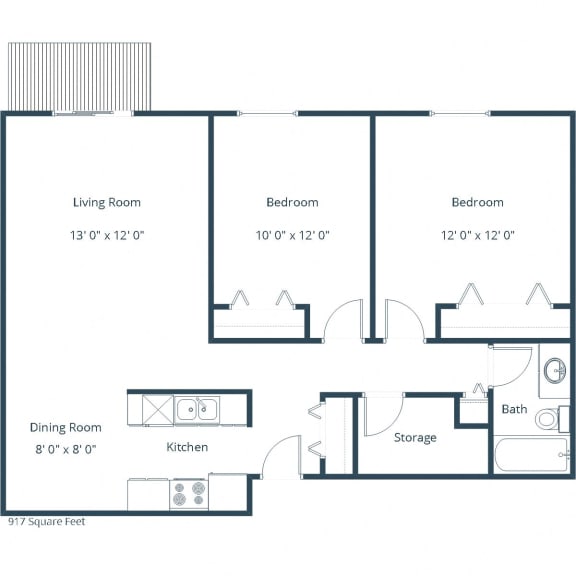Ridgemont Apartments in Grand Forks, ND | Two Bedroom Floor Plan 21A