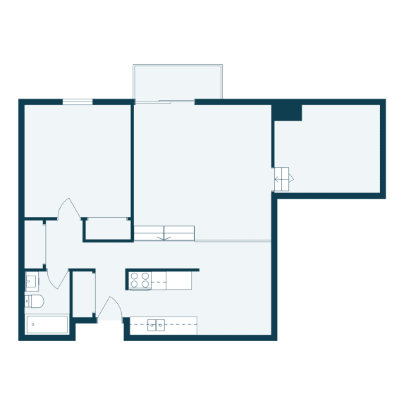 a floor plan of a house with a bedroom and a living room