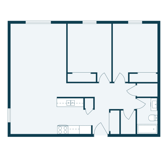 a floor plan of a living room with a kitchen and a bedroom