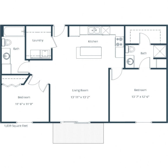 Sterling Pointe Apartments in Grand Forks, ND | Two Bedroom Floor Plan 2175A