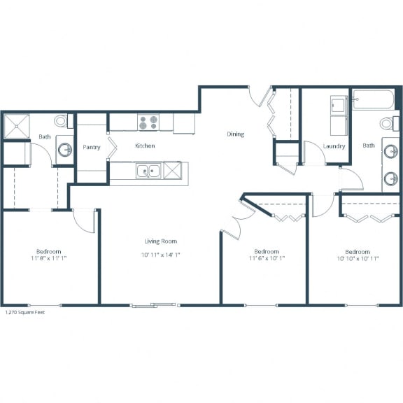Sterling Pointe Apartments in Grand Forks, ND | Three Bedroom Floor Plan 3175A
