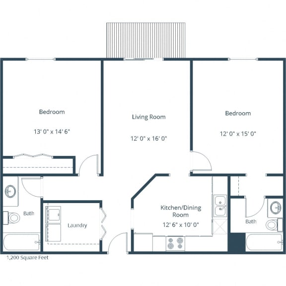 Floor Plan  Auburn II Apartments in Fargo, ND | Two Bedroom Floor Plan 22B
