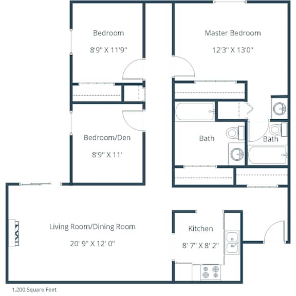 Floor Plan  Crescent Park | Three Bedroom | Plan 32A