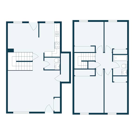 A floor plan of a building with multiple rooms and corridors.