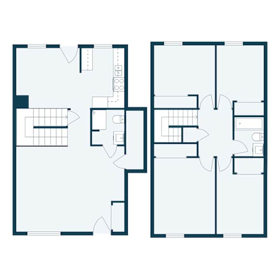 A floor plan of a building with multiple rooms and corridors.