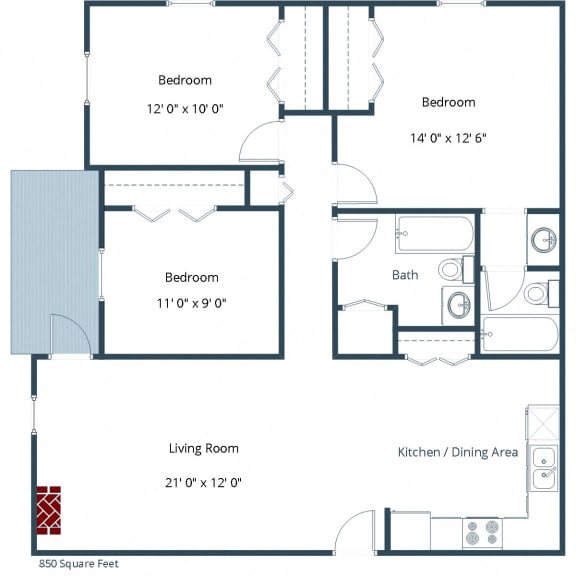 Westview Towers Apartments in Fargo, ND | Three Bedroom Floor Plan 32A