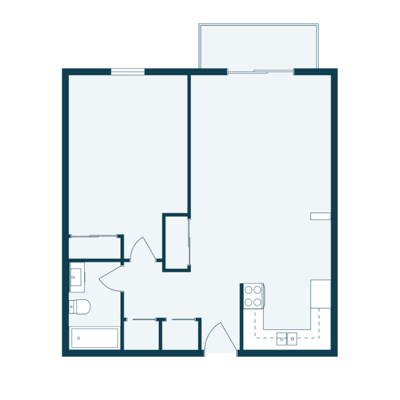 a floor plan of a room with a bedroom and a living room and a kitchen