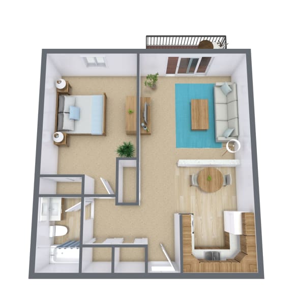 a floor plan of a bedroom with a bathroom and a living room