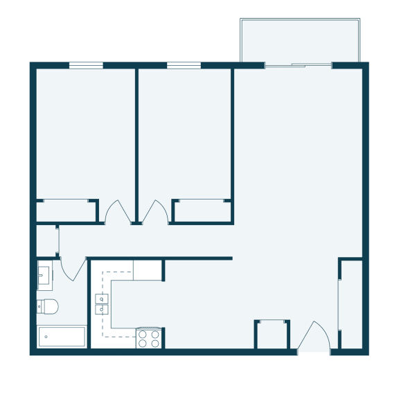 a floor plan of a room with a open floor plan with a bedroom and a