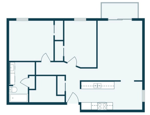 a floor plan of a living room with a bedroom and a kitchen and an open