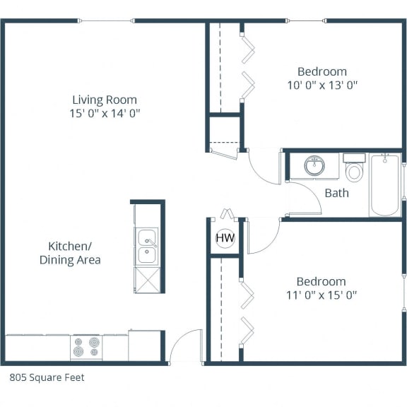 Birchwood 2 Apartments in Fargo, ND | Two Bedroom Floor Plan 21A