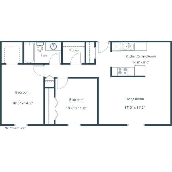 Belmont Apartments in Bismarck, ND | Two Bedroom Floor Plan 21B