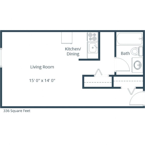 Garden Grove Apartments in Bismarck, ND | Efficiency Floor Plan 01A Garden Grove Apartments in Bismarck, ND | Efficiency Floor Plan 01A