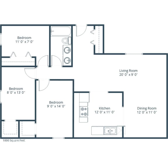 Newgate Apartments | Three Bedroom Floor Plan 31A