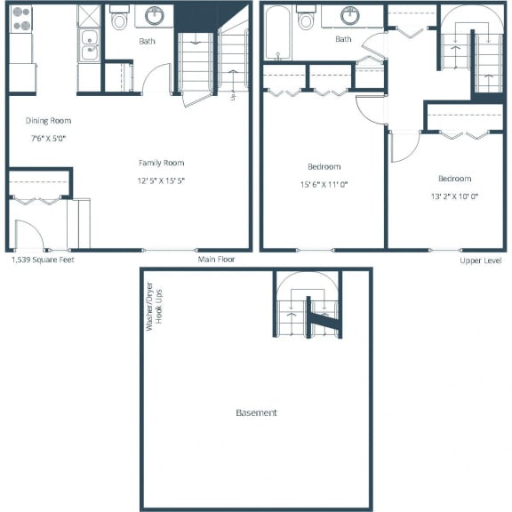 Stony Brook Townhomes in Omaha, NE | Two Bedroom Floor Plan 22B