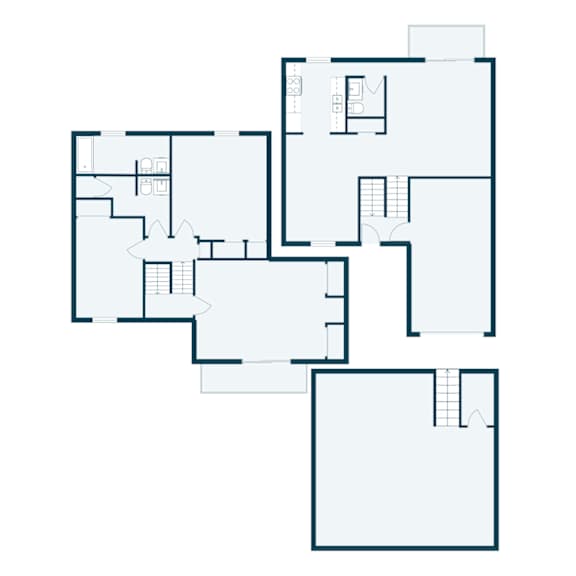 A floor plan of a house with multiple rooms and corridors.