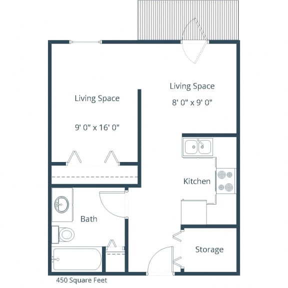 Fairview Apartments in Bismarck, ND | Efficiency Floor Plan 01A