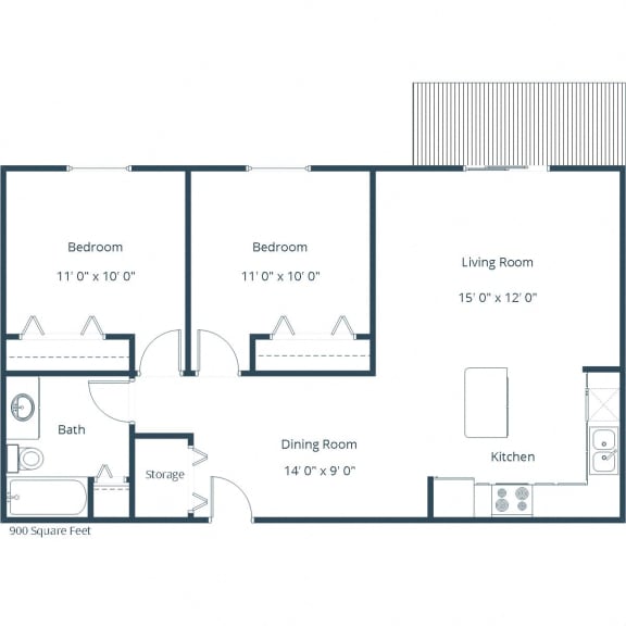 Fairview Apartments in Bismarck, ND | Two Bedroom Floor Plan 21B