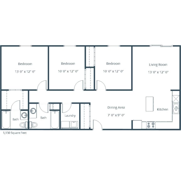 Fairview Apartments in Bismarck, ND | Three Bedroom Floor Plan 32B
