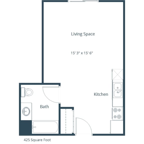 Studio Floor Plan at Sunset Ridge Apartments in Bismarck, ND