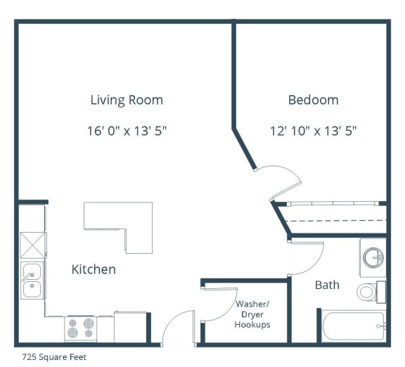 One-Bedroom Floor Plan One-Bedroom Floor Plan at Sunset Ridge Apartments in Bismarck, ND