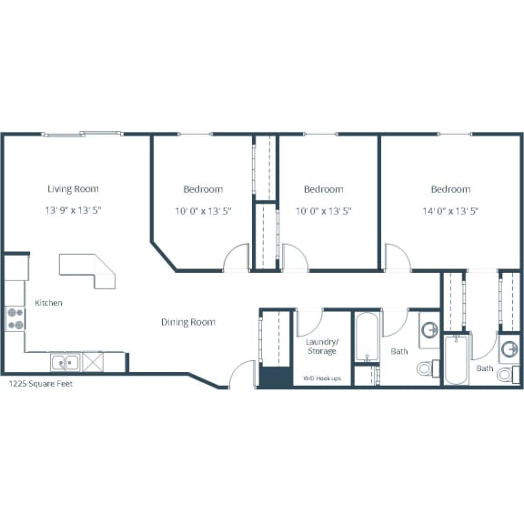 Three-Bedroom Layout Three-Bedroom Layout at Sunset Ridge Apartments in Bismarck, ND