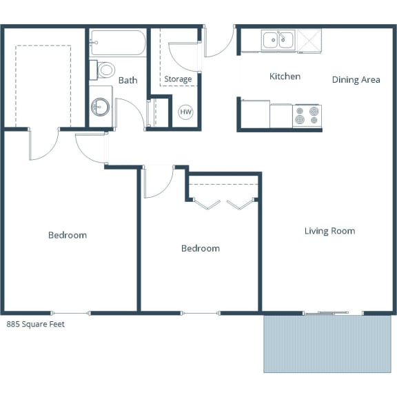 Two Bedroom Floor Plan at France, Fargo