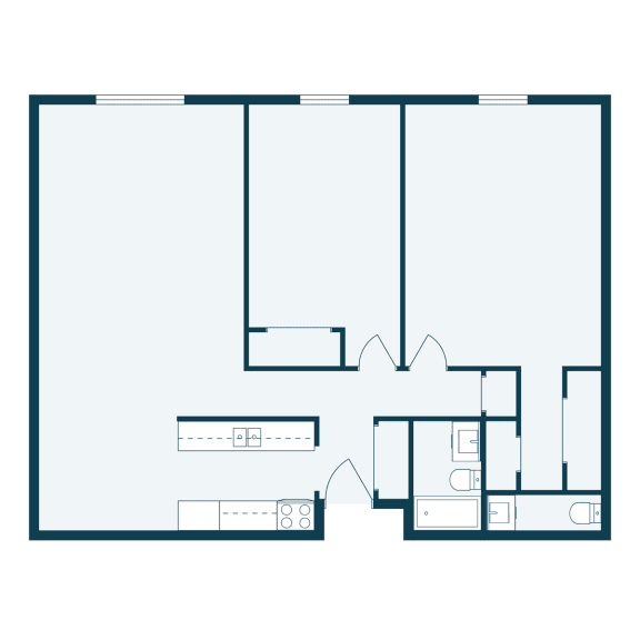 a floor plan of a living room with a bedroom and a kitchen