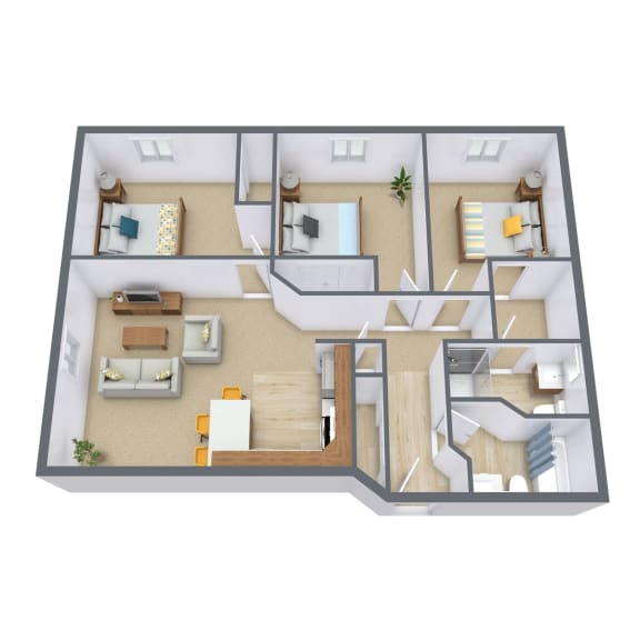 Floor Plan  Thunder Creek Apartments in Fargo, ND | Three Bedroom Floor Plan 3175a