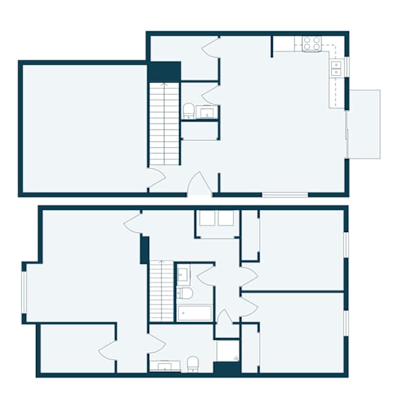A floor plan of a two-story building with rooms and corridors.