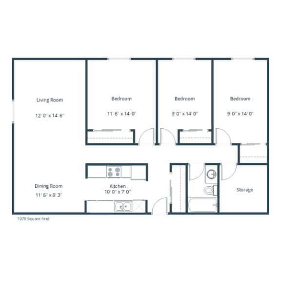 Country Club Apartments | Three Bedroom Floor Plan B